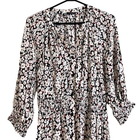 Zara Women's Multi Florals 3/4 Sleeve Long V-Neck Midi Dress - Picture 2 of 8